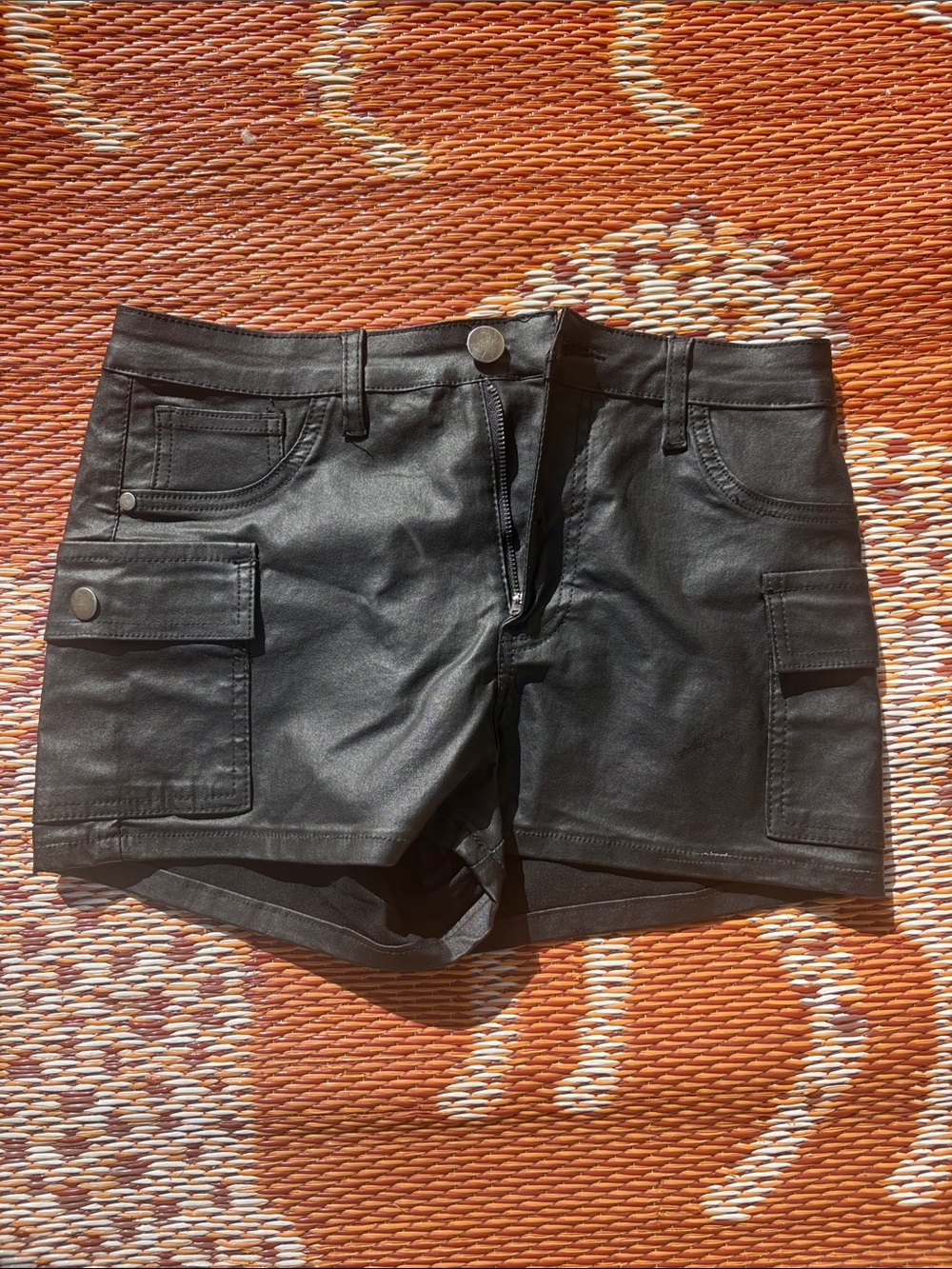 Fashion Nova Black Coated Cargo Shorts